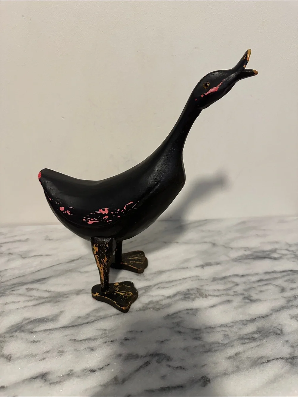 Vintage Folk art solid wood duck figurine decor distressed paint
